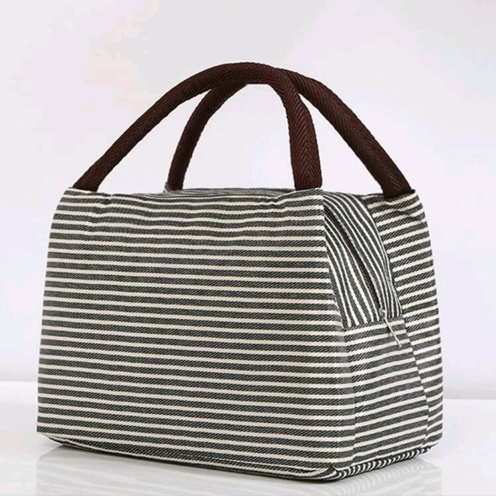 Black and White Striped Lunch Bag